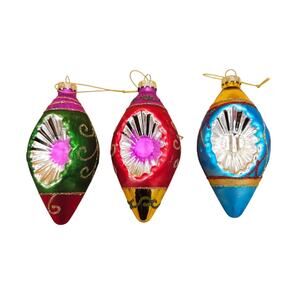 Northlight Set of 3 Glass Ornaments With Retro Reflector 4.25" Green Red Blue